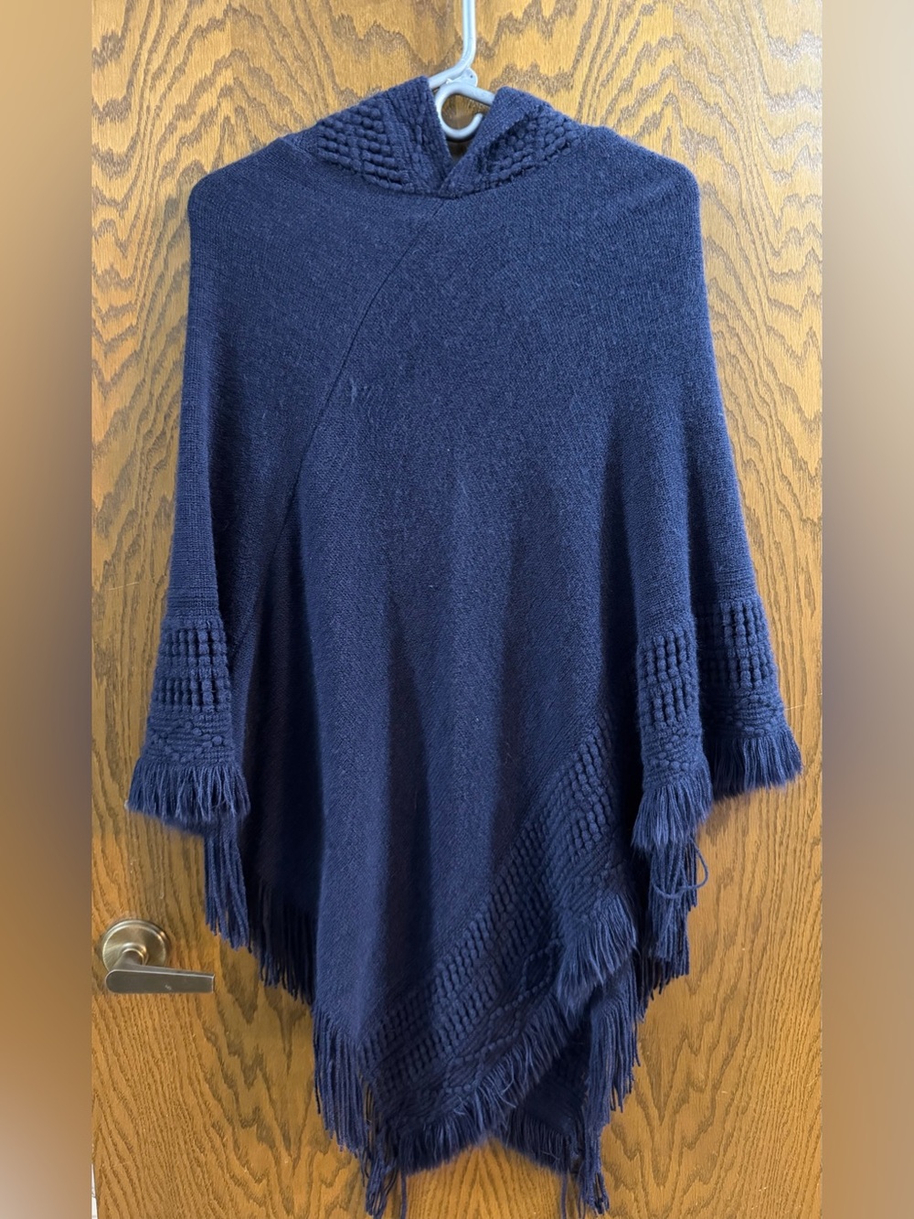 Navy Women's Fringe Poncho Sweater One Size Boho Fringe